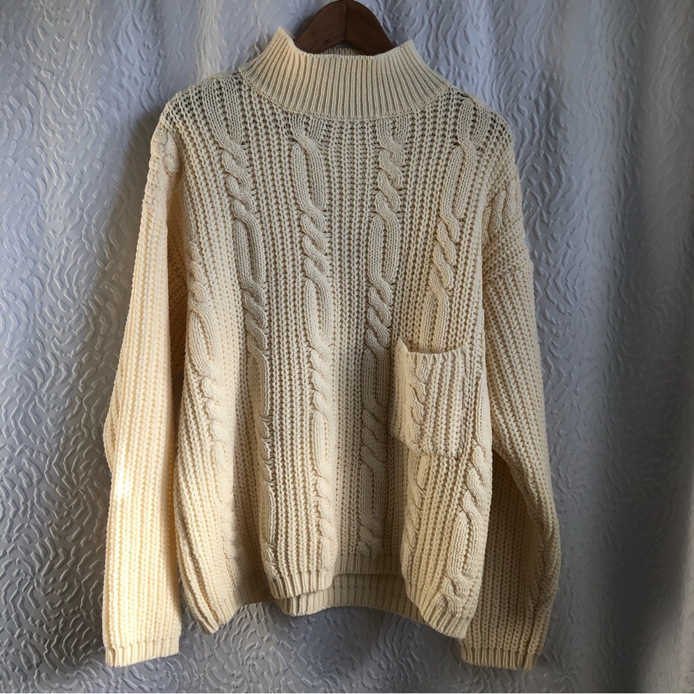 Vintage Essentials Chunky Neutral Tone Turtleneck Knit Sweater Women's Large - Picture 8 of 12